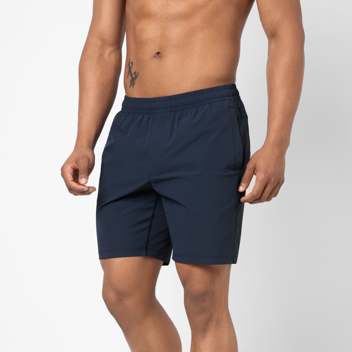 Atlas Short 7 Navy side on model