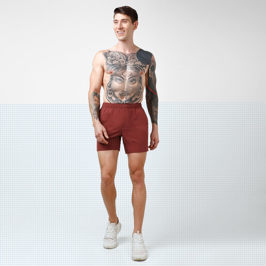 Atlas Short 5.5" Maroon full body on model walking