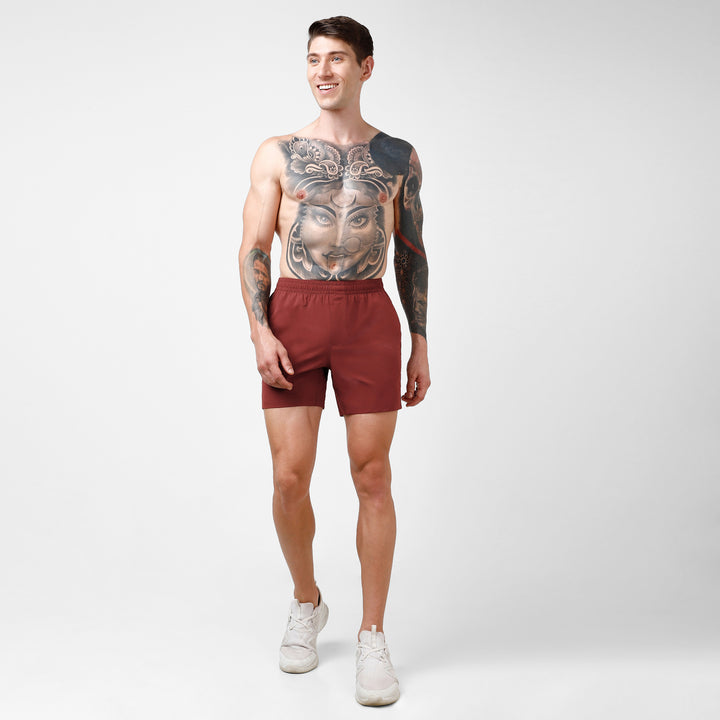 Atlas Short 5.5" Maroon full body on model walking