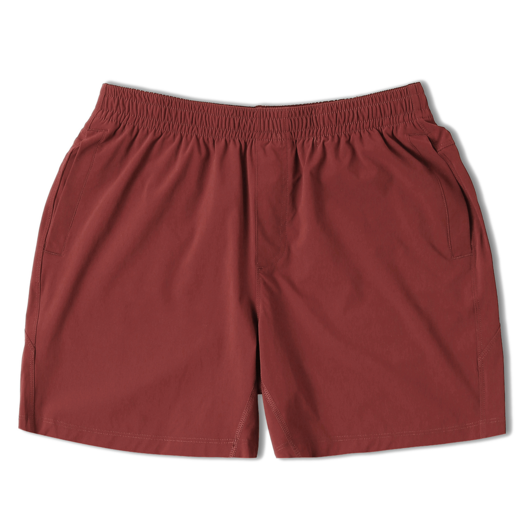 Atlas Short 5.5" Maroon Front with elastic waistband and two inseam pockets