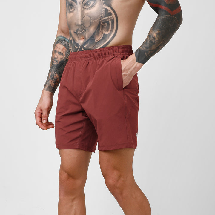 Atlas Short 7" Maroon side on model
