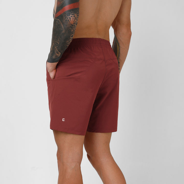 Atlas Short 7" Maroon back left on model