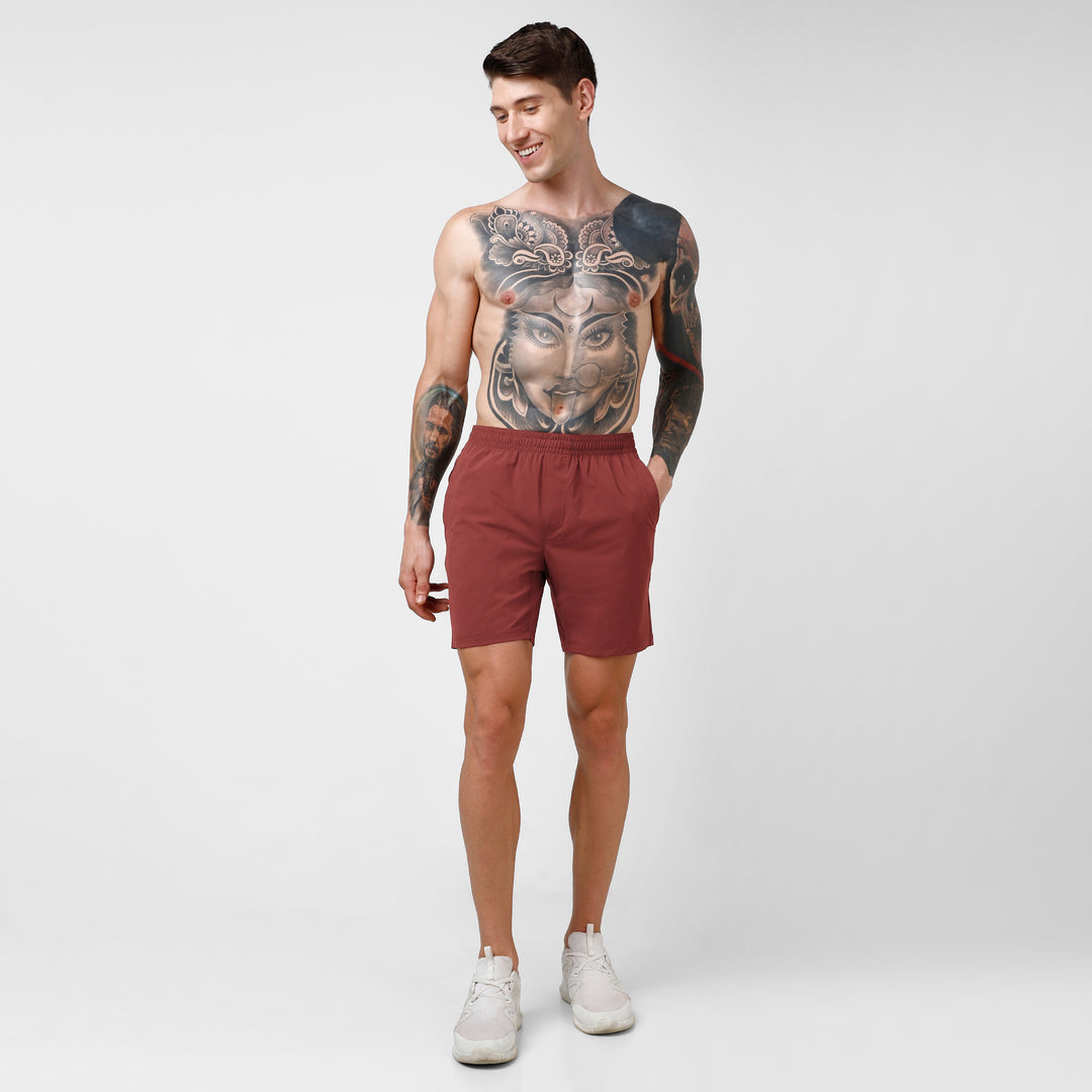 Atlas Short 7" Maroon full body on model walking