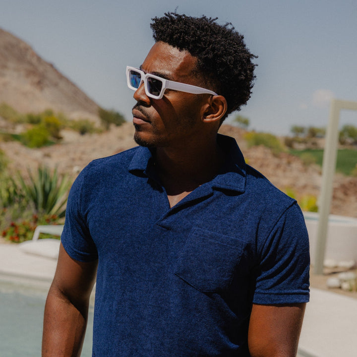 Coastal Terry Polo Navy on model