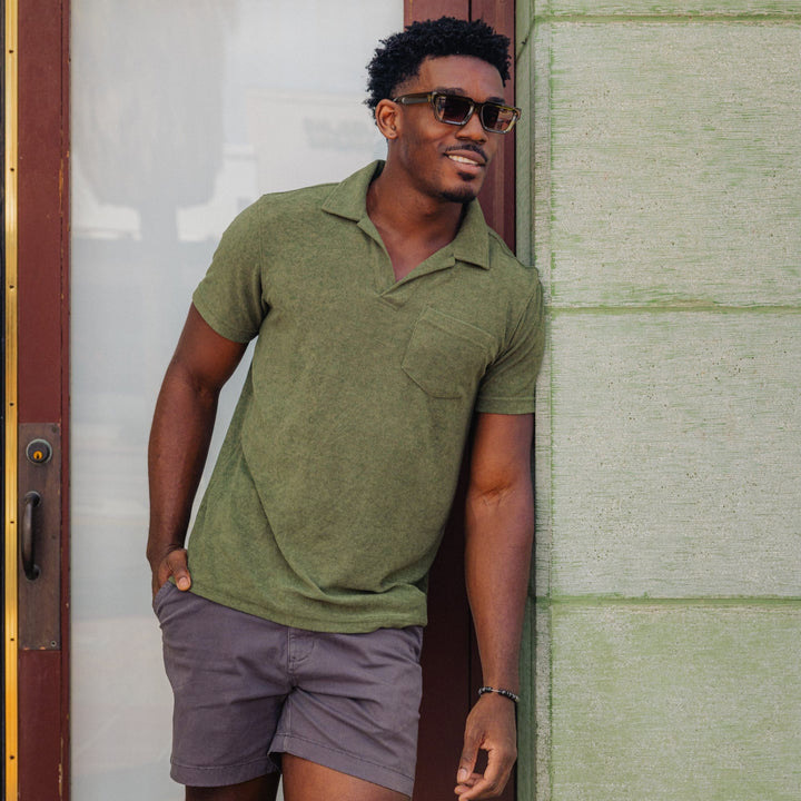 Coastal Terry Polo Olive on model