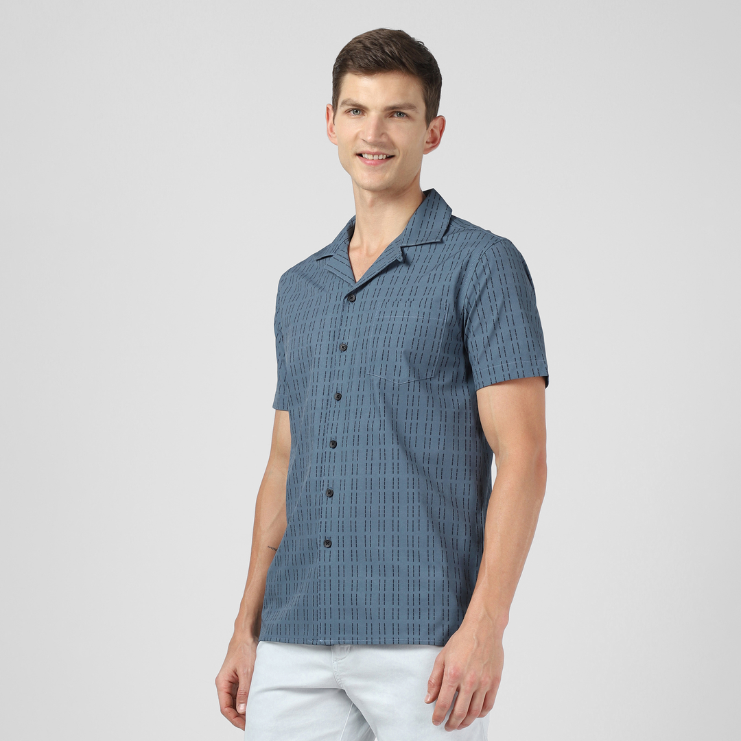 Cabana Camp Collar Shirt Dash Blue right side on model