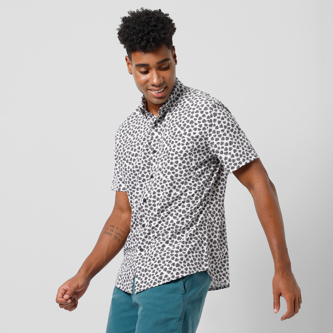 Cabana Shirt Monstera front on model