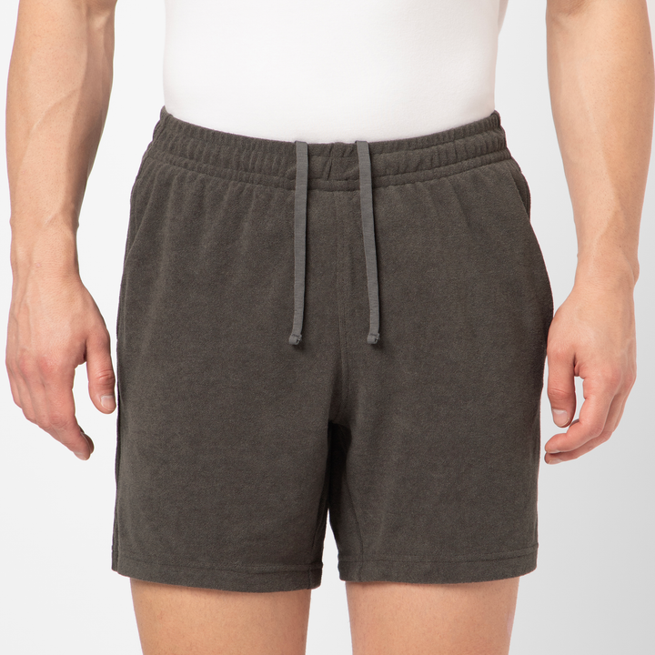 Coastal Terry Short 5 Dark Grey close up internal drawstrings