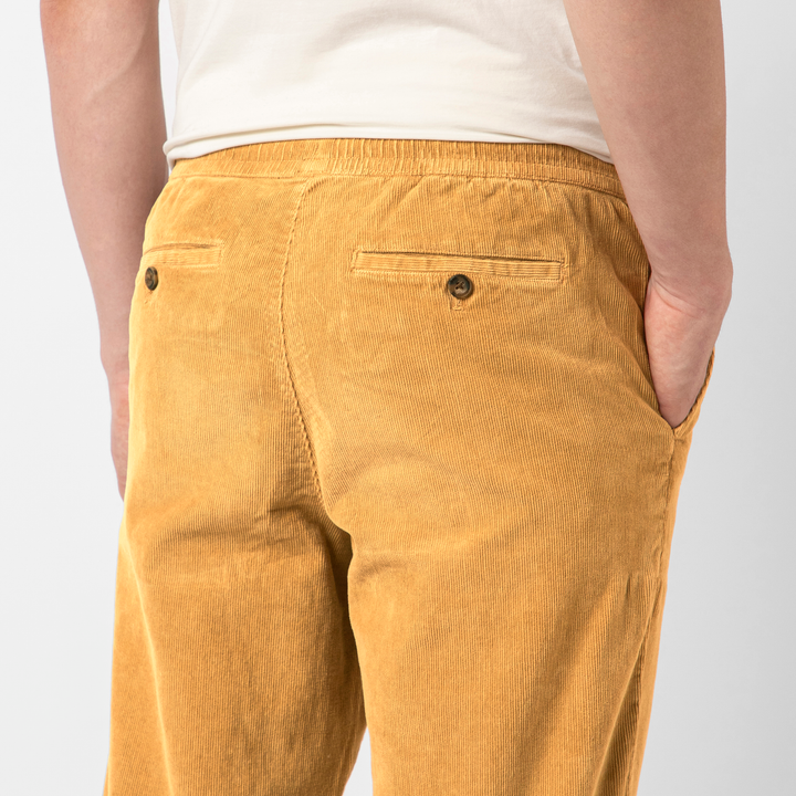 Corduroy Easy Pant British Khaki close up back on model