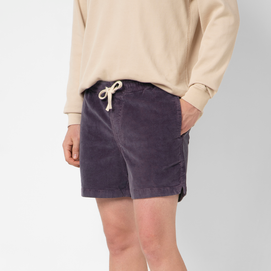 Corduroy Easy Short Dark Purple side on model