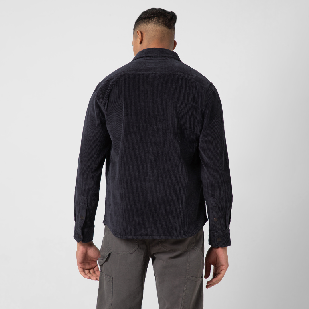 Corduroy Snap Overshirt Black back on model