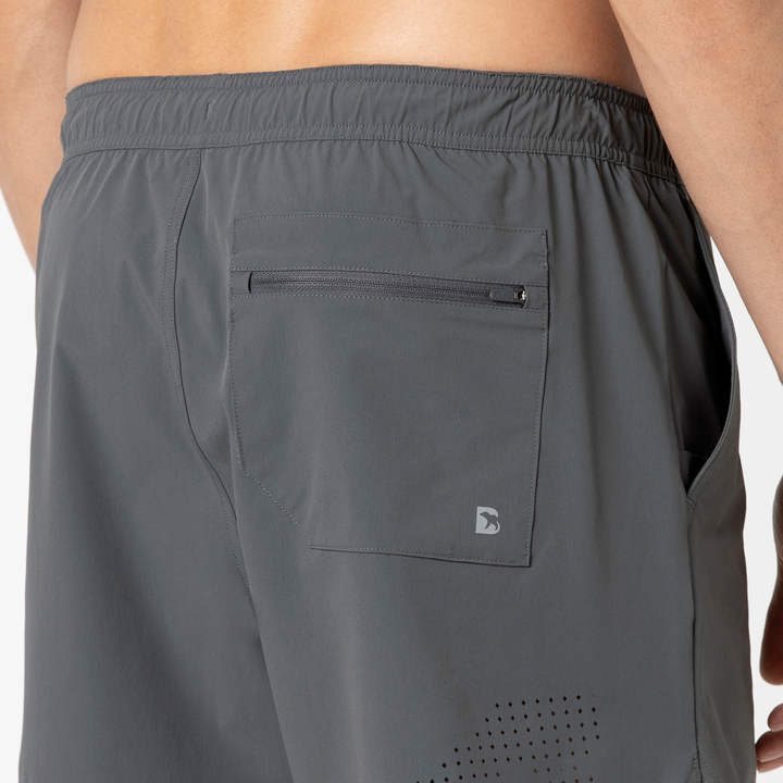 Echo Short 5 Grey Close up Back on Model