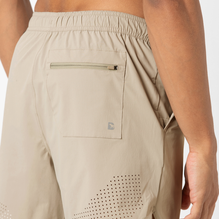 Echo Short 5 Khaki Close up Back on Model