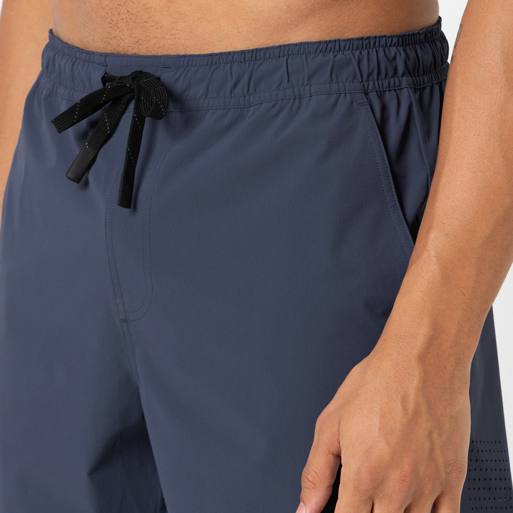 Echo Short 5 Navy Close up Front on Model
