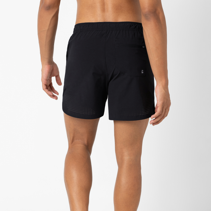 Echo Short Lined 5 Black Back on Model