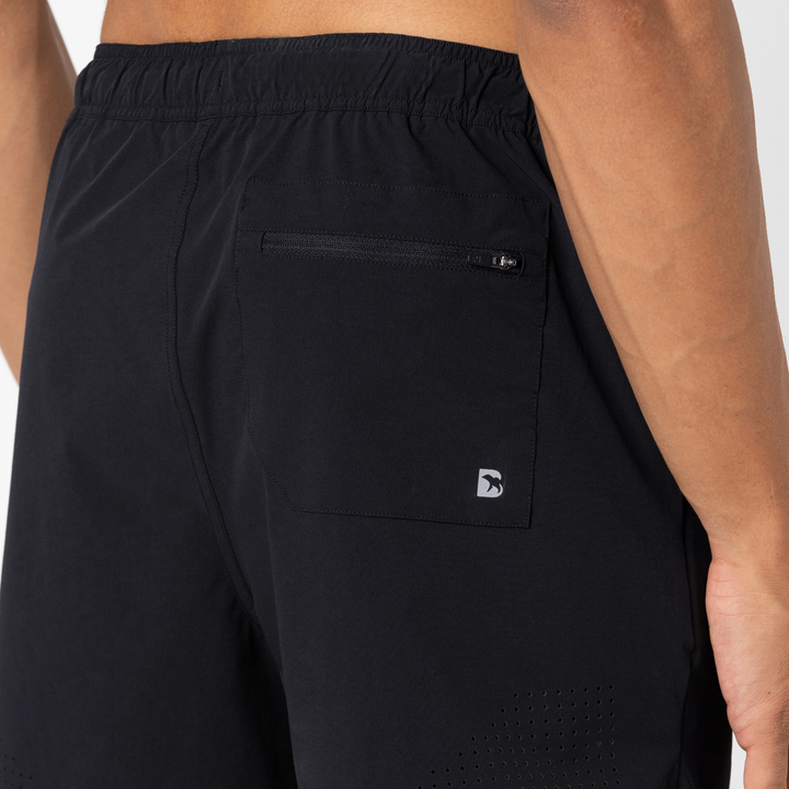Echo Short Lined 5 Black Close up Back on Model