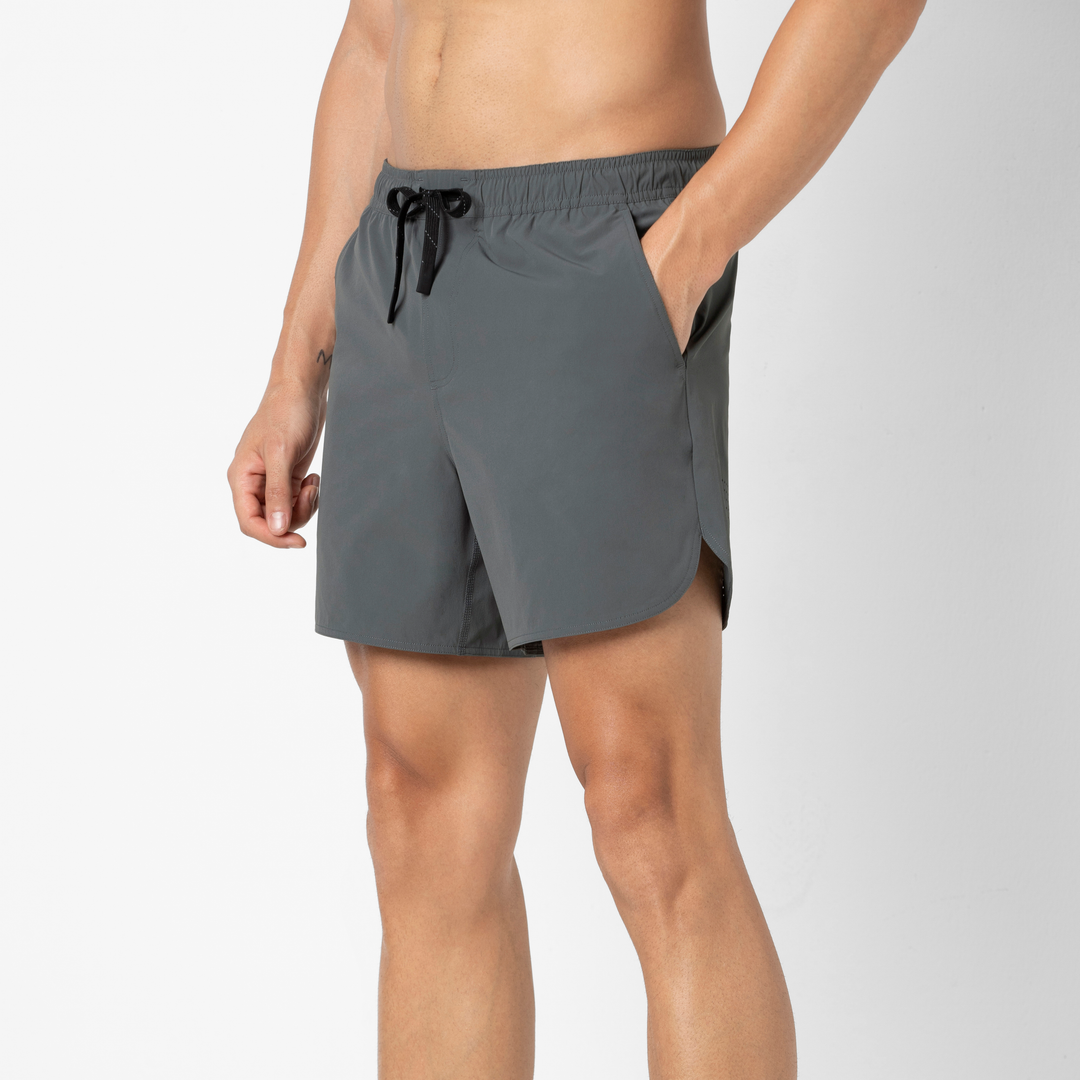 Echo Short Lined 5 Grey Side on Model