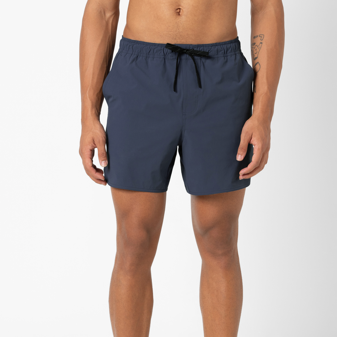 Echo Short Lined 5 Navy Front on Model