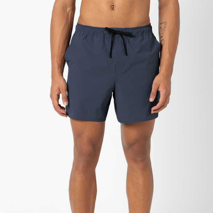 Echo Short Lined 5 Navy Front on Model