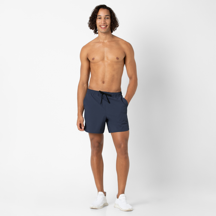 Echo Short Lined 5 Navy Full Body on Model