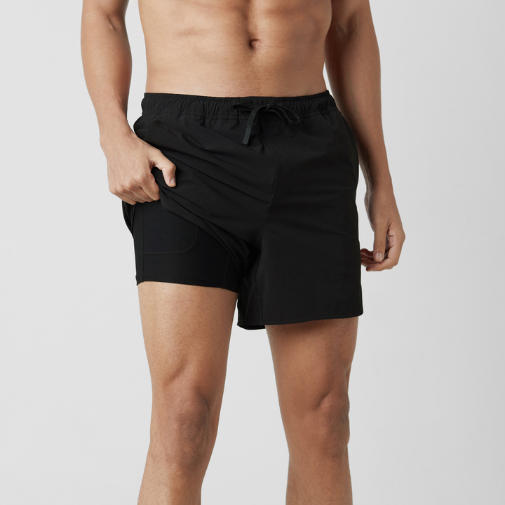 Echo Short Lined 5 Black Liner Front on Model