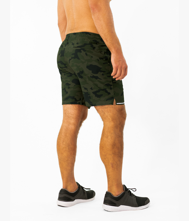 Run Short v2 7" Camo Green full body on model