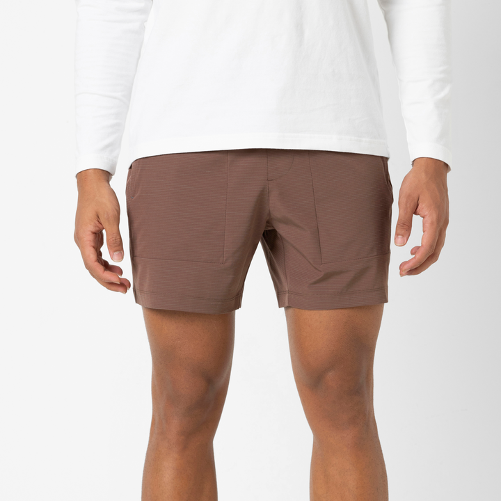 Guide Short 5" Chocolate front on model