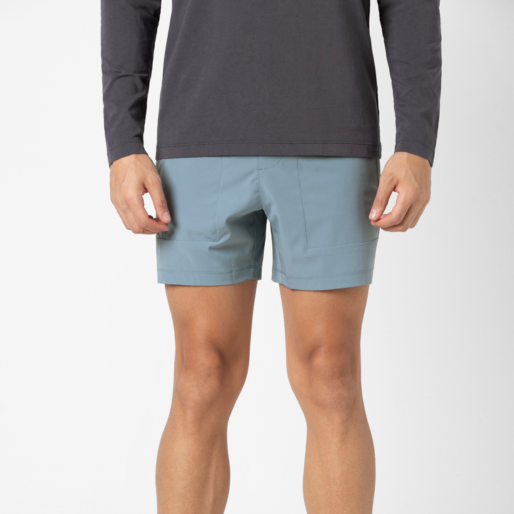 Guide Short 5" Dusty Blue front on model
