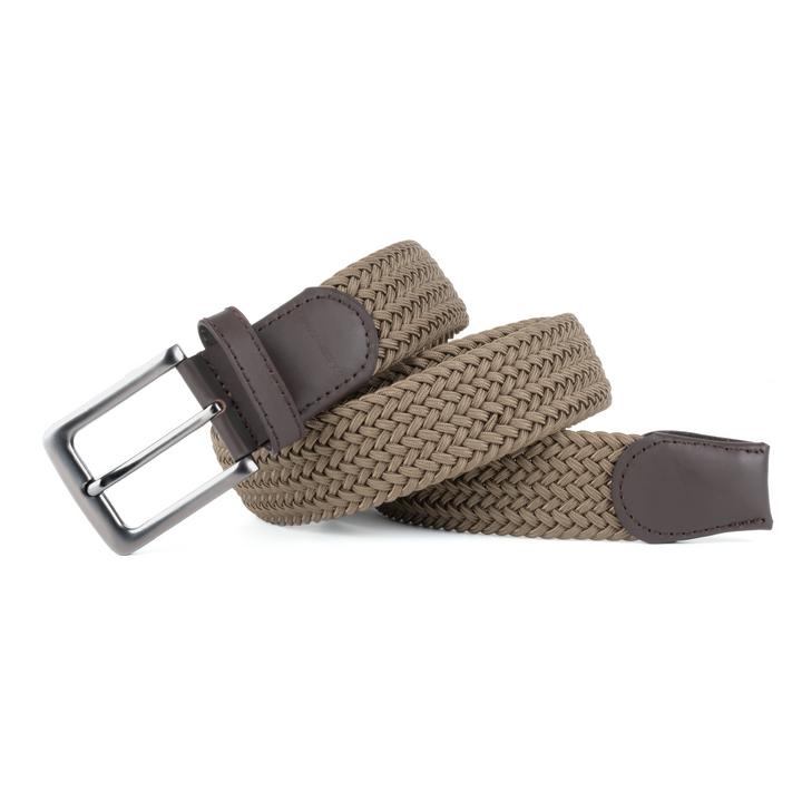 Stretch Woven Belt Olive Khaki rolled up and unraveling