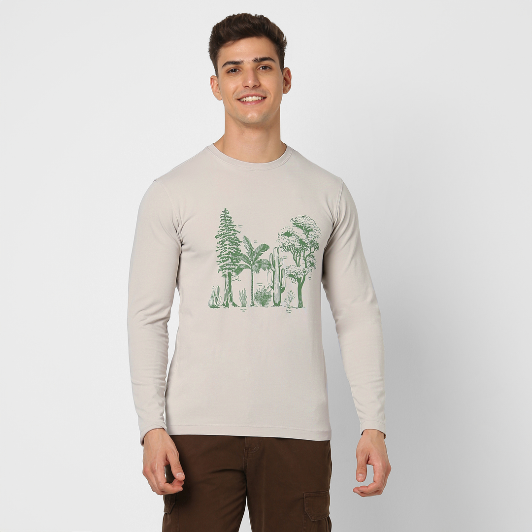 Natural Dye Graphic Long Sleeve Plants All Over front on model