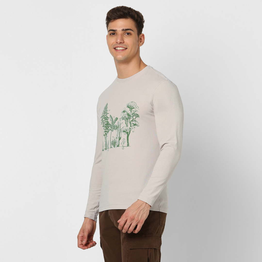 Natural Dye Graphic Long Sleeve Plants All Over side on model