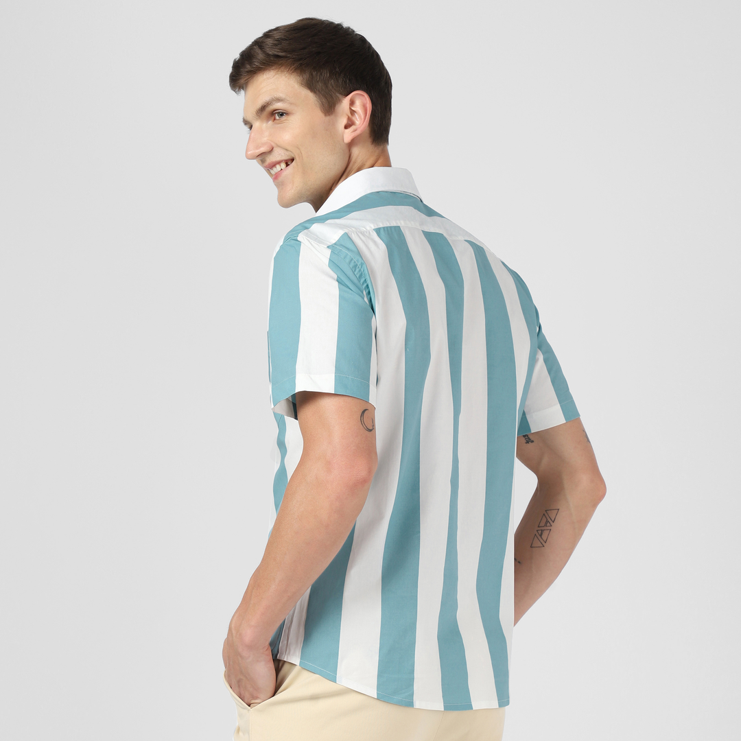 Marina Shirt Sky Stripe back on model