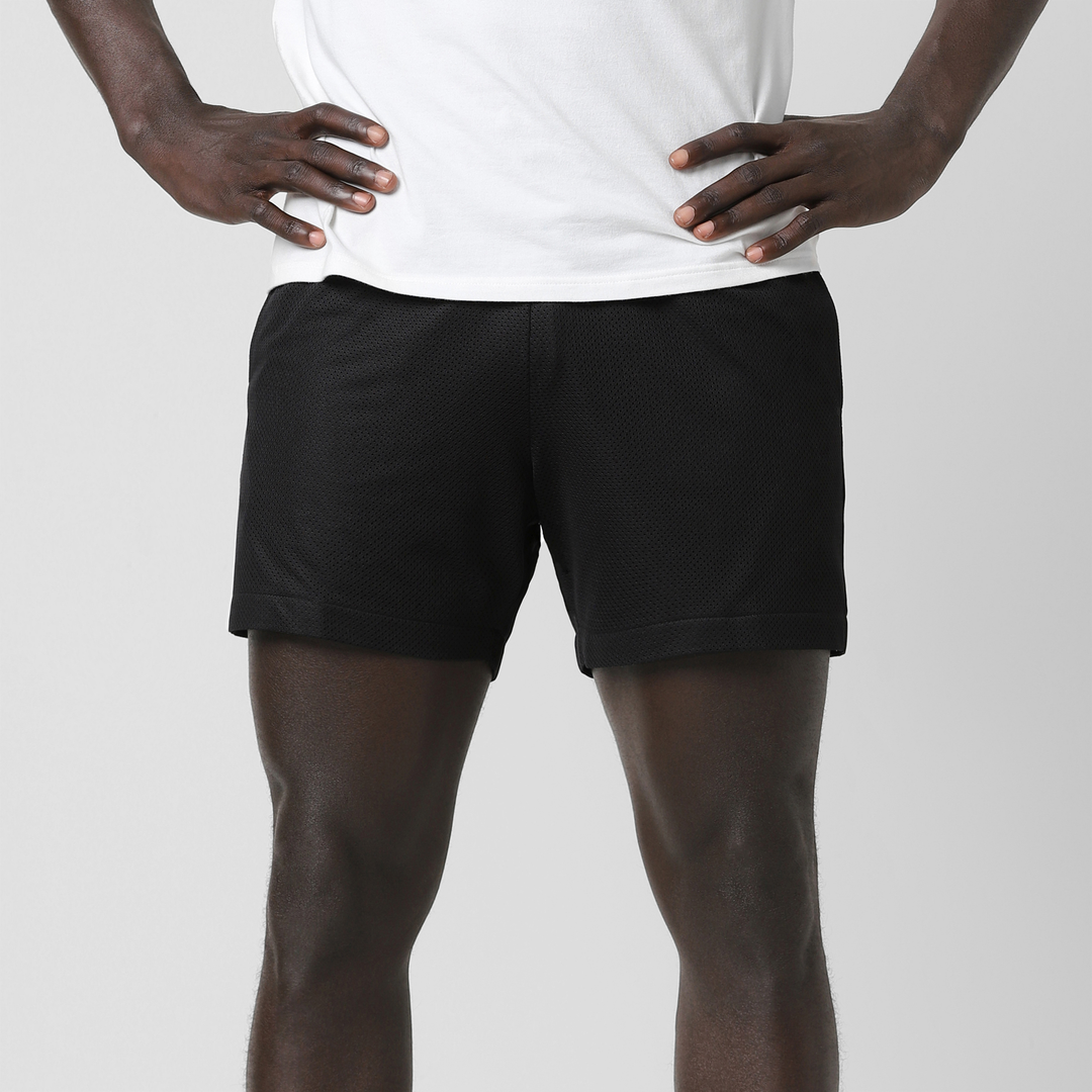 Mesh Short 5.5" Black front on model