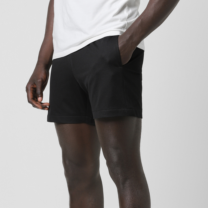 Mesh Short 5.5" Black left side on model