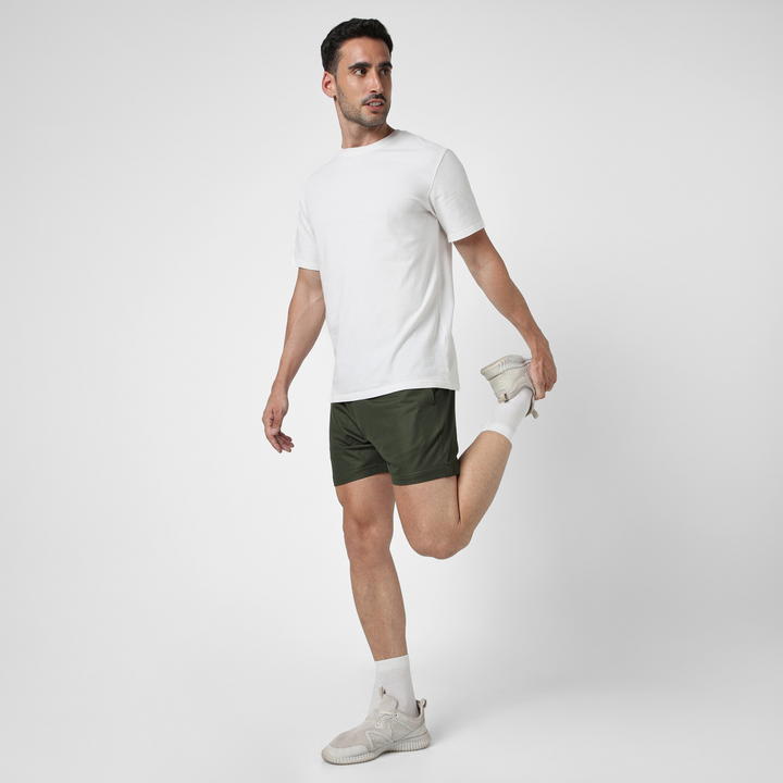 Mesh Short 5.5" Military Green full body on model