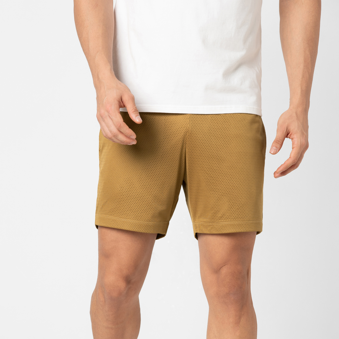 Mesh Short 5.5" British Khaki front on model
