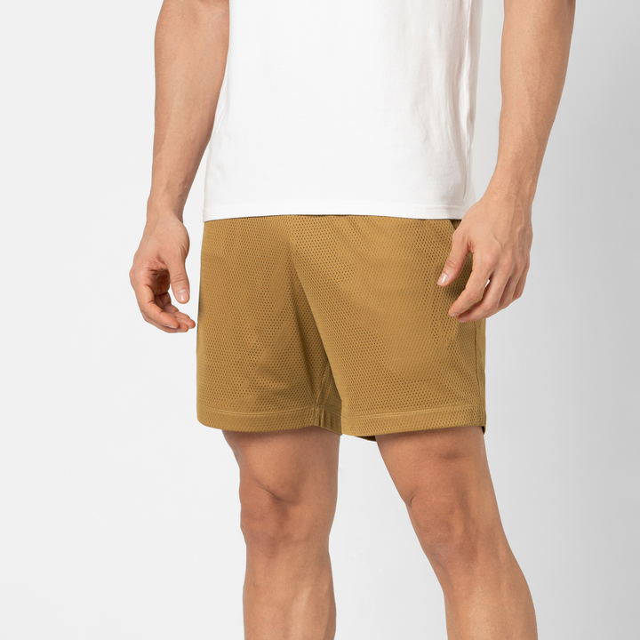 Mesh Short 5.5" British Khaki side on model