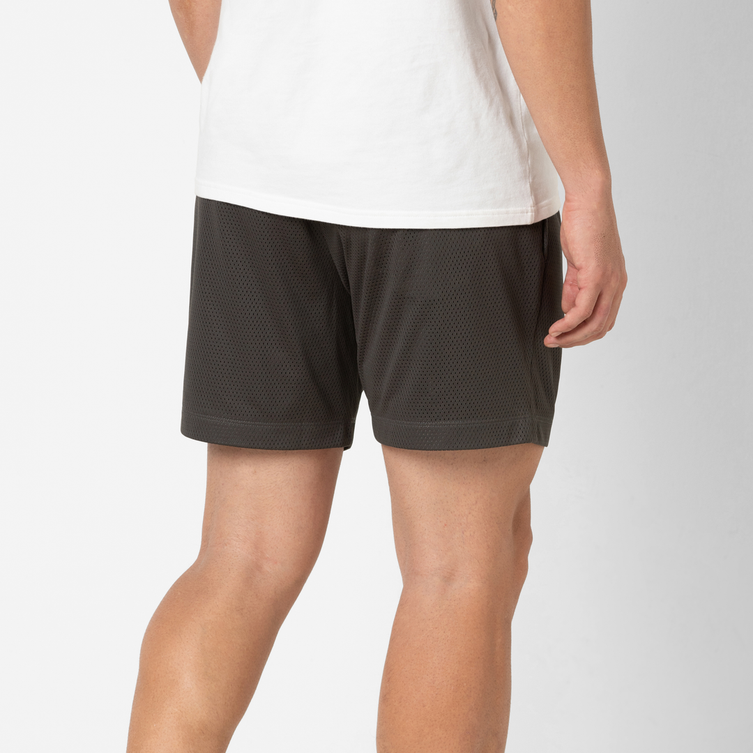 Mesh Short 5.5" Coal back on model