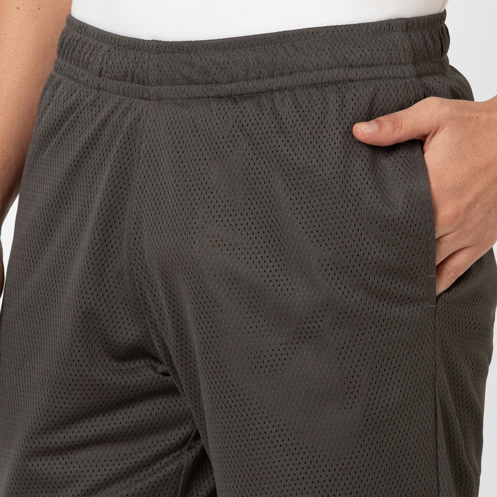 Mesh Short 5.5" Coal close up front on model