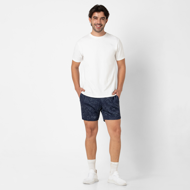 Mesh Short 5.5" Topo Navy full body on model