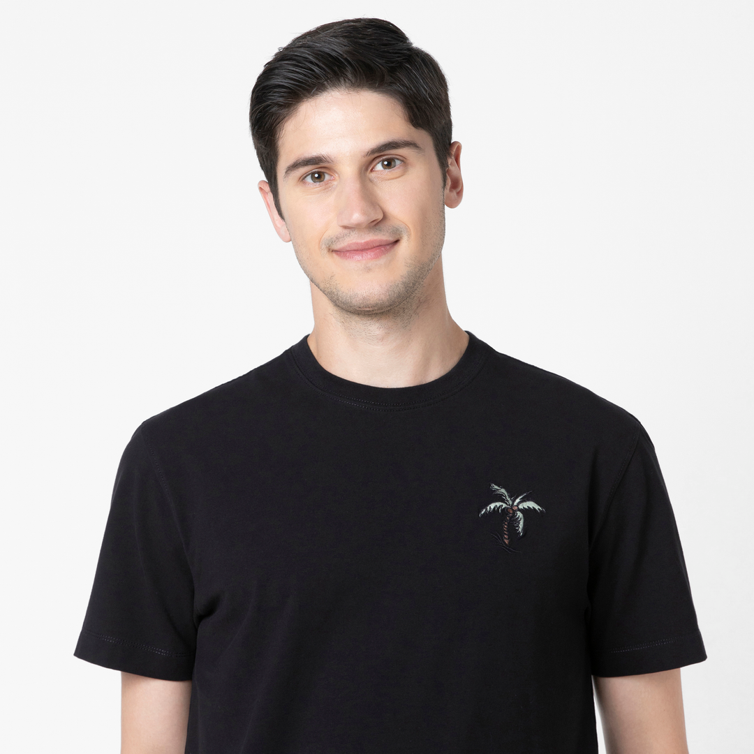 Natural Dye Embroidered Tee Bongo front on model