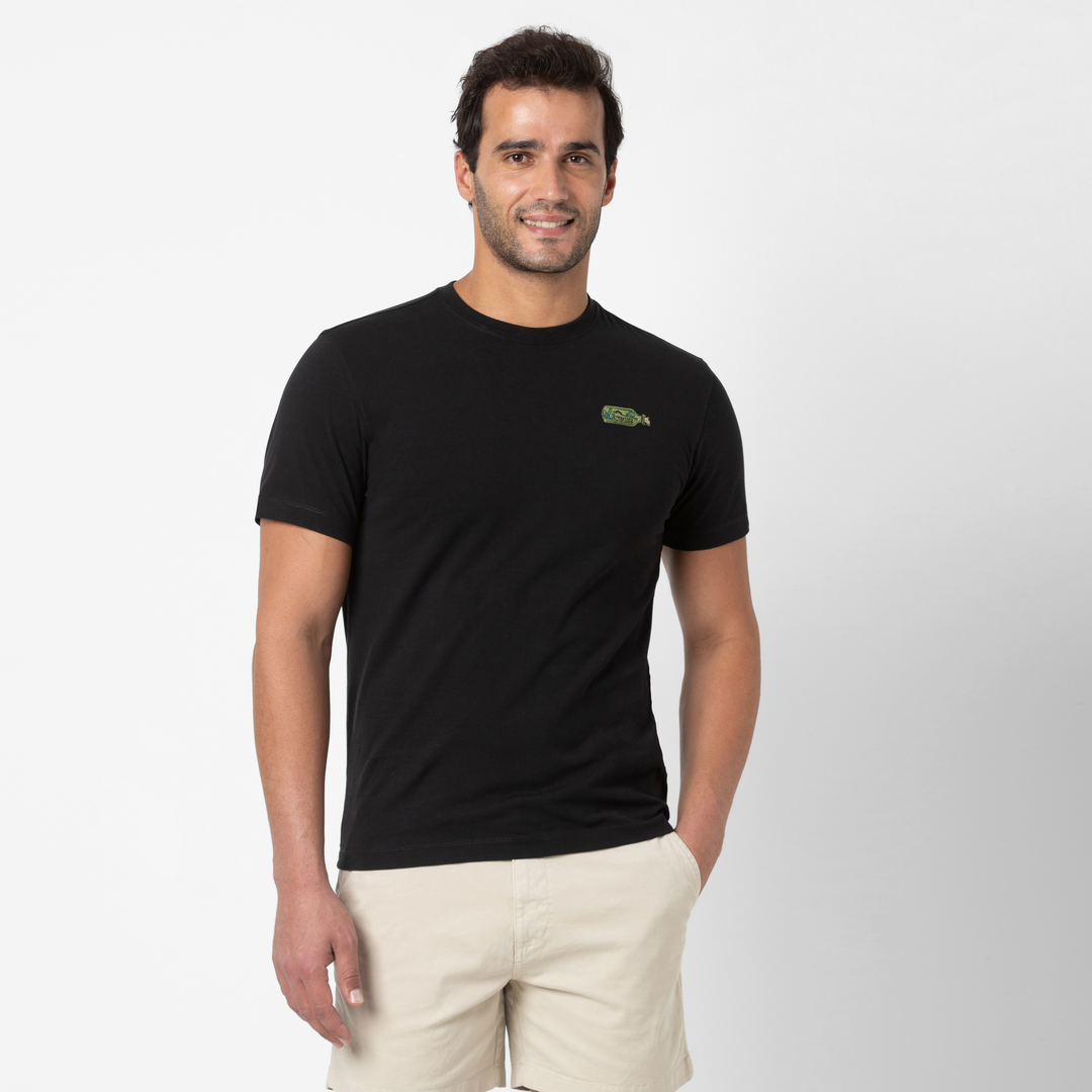 Natural Dye Embroidered Tee Gator front on model