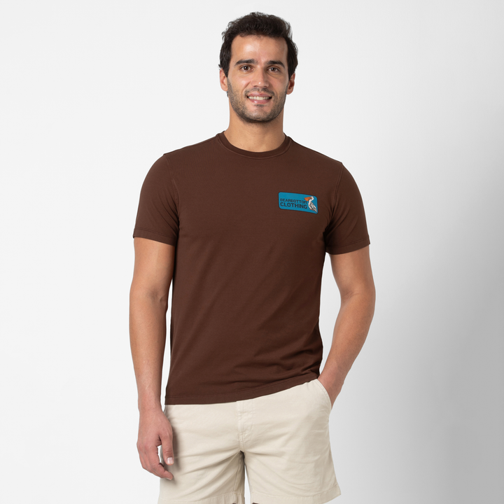 Natural Dye Graphic Tee Brown Pelican front on model