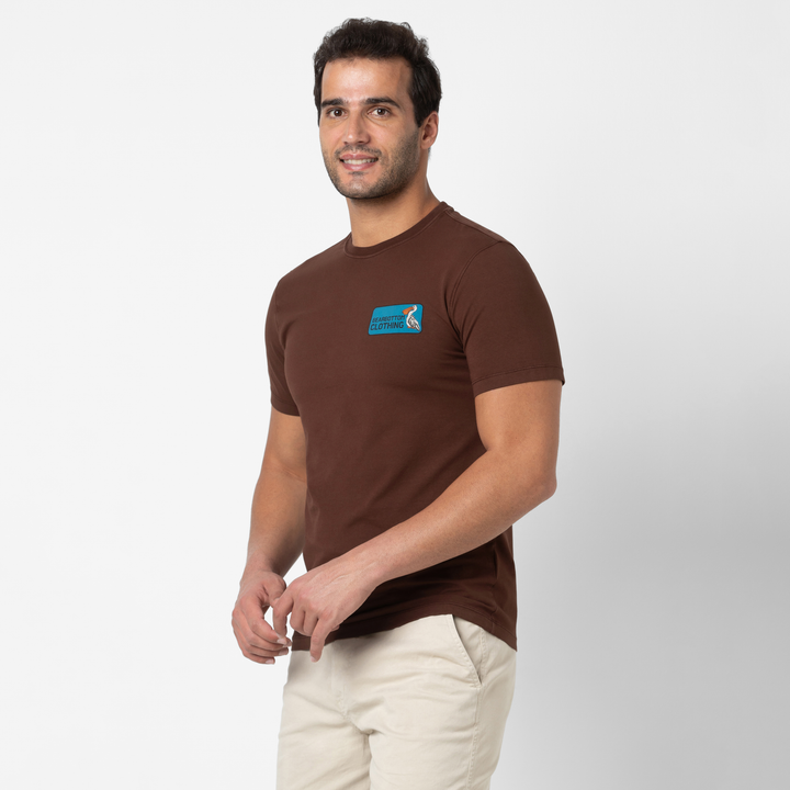 Natural Dye Graphic Tee Brown Pelican side on model
