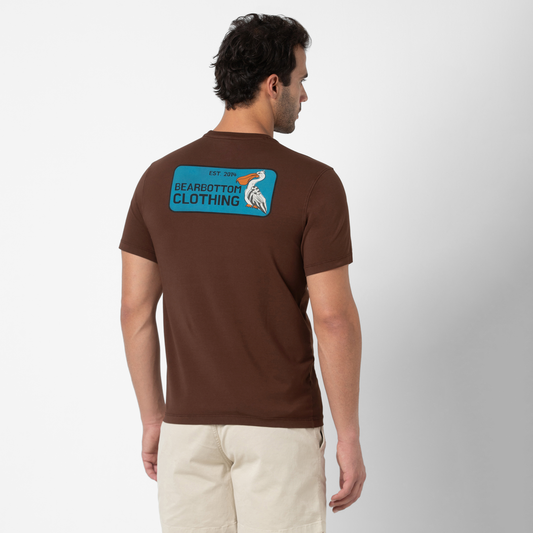 Natural Dye Graphic Tee Brown Pelican back on model