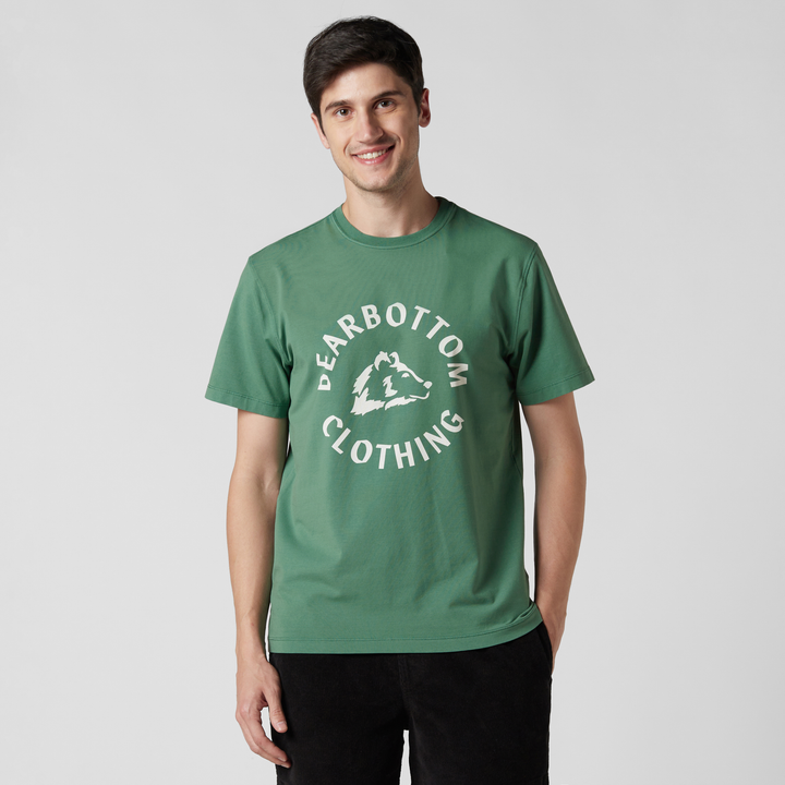 Natural Dye Graphic Tee Green Bear front on model