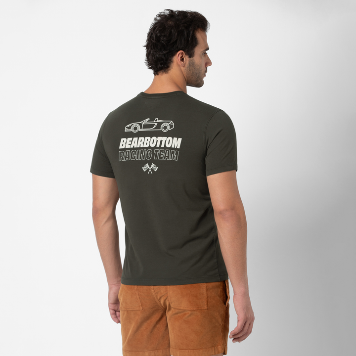 Natural Dye Graphic Tee Racing back on model