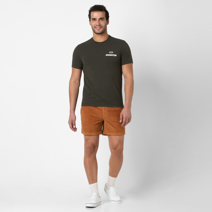 Natural Dye Graphic Tee Racing full body on model