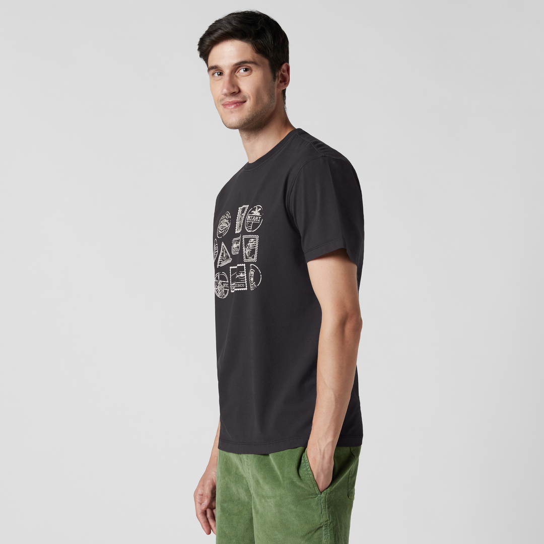 Natural Dye Graphic Tee Stamps side on model