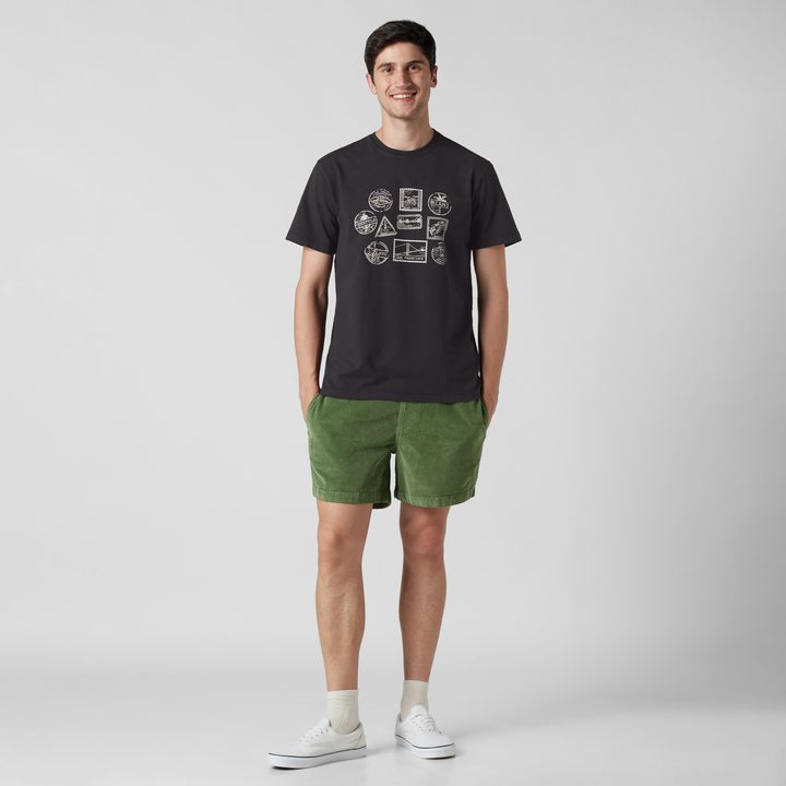 Natural Dye Graphic Tee Stamps full body on model